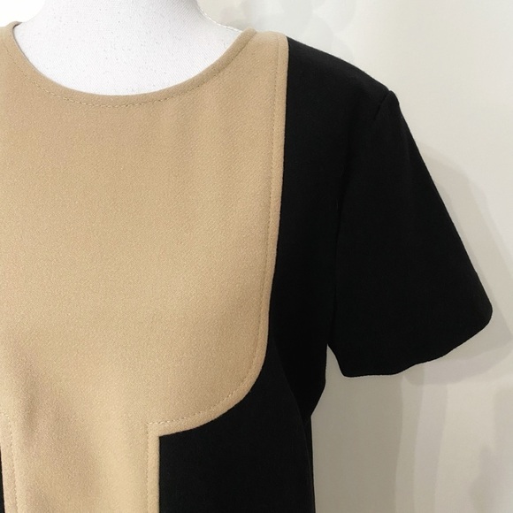 RED VALENTINO BLACK TAN VIRGIN WOOL CASHMERE BLEND SHORT SLEEVE SHIFT DRESS - L - Picture 6 of 8